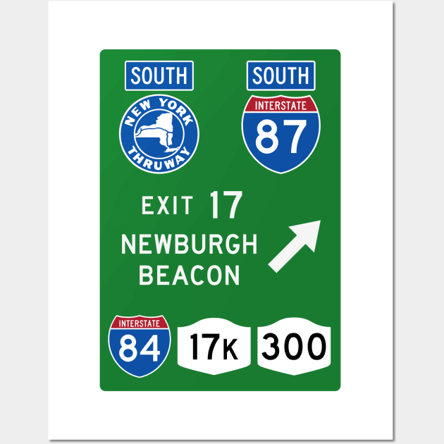 New York Thruway Southbound Exit 17: Newburgh Beacon Route I-84 Wall Art by MotiviTees